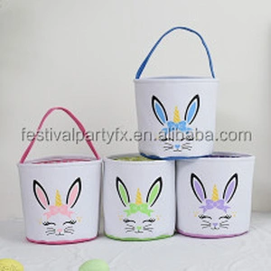 Bag Bunny Egg Candy Canvas Decoration Toys Sublimation Seersucker Wholesale Cow Stuffer Liner Plush Custom 2023 Easter Basket