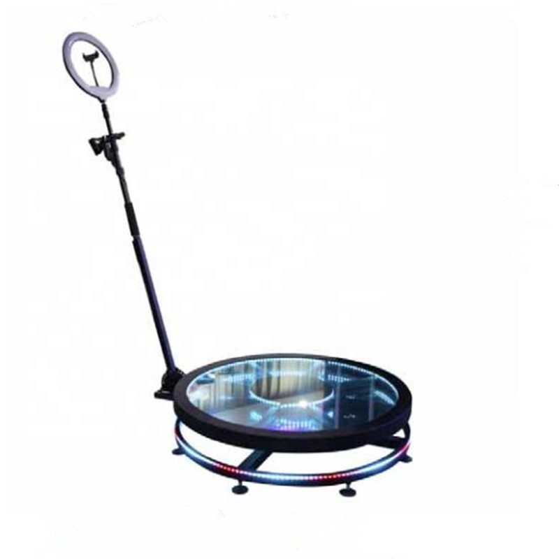 Best Automatic 360 video photo booth glass bottom sharing station with LED rotating stand weeding party
