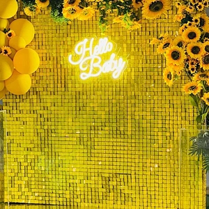 Gold Sparkling Glitter Wedding Holiday Celebrate Decoration Mirror Stunning Yellow Color Backdrop Shimmer Sequin Wall Panel