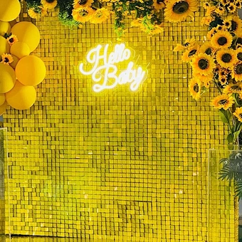 Gold Sparkling Glitter Wedding Holiday Celebrate Decoration Mirror Stunning Yellow Color Backdrop Shimmer Sequin Wall Panel
