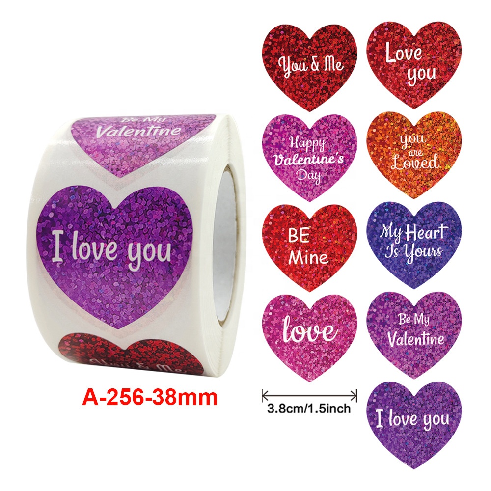 500pcs Heart Sticker Roll Red Glitter Frosted Decorative Gift Sealing Decals Labels Envelope Valentine's Day Love Sticker