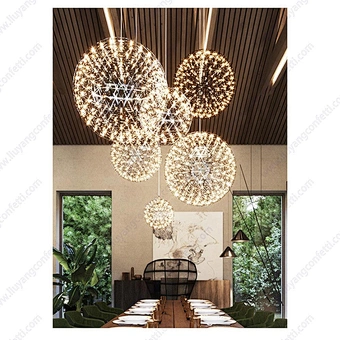 pakistan Modern Firework Chandeliers Lighting Stainless Steel Large Ball Hanging Lamp for Hotel Hall lustre LED Pendant Lights