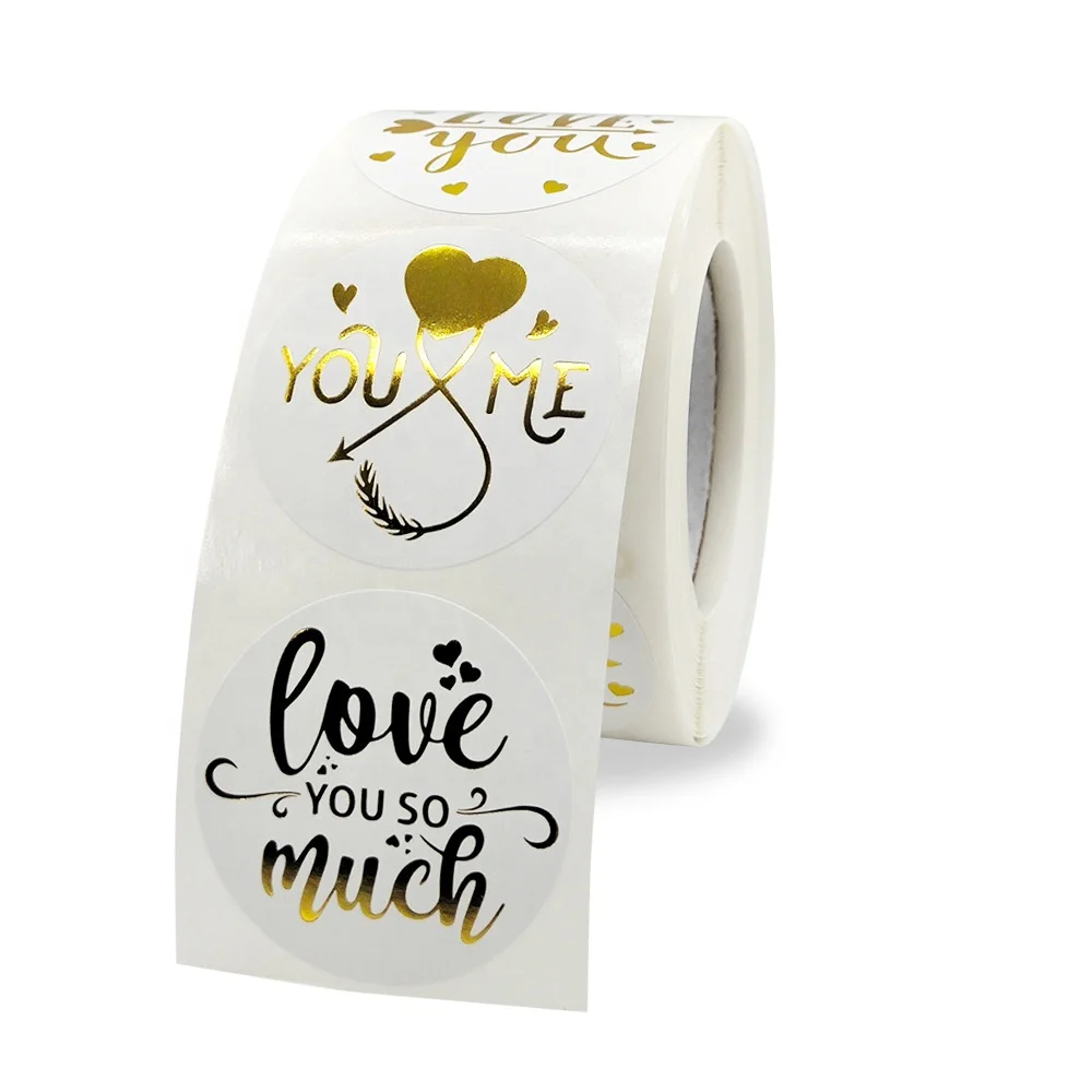 Gift Decoration Roll Gold Foil Stamping Label Waterproof Paper Custom Printing Happy Valentine's Day Self Adhesive Sticker
