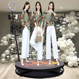 Interactive Photo 360 spin tempered glass photobooth 360 degree rotation revolve mirror video photo booth with flight case