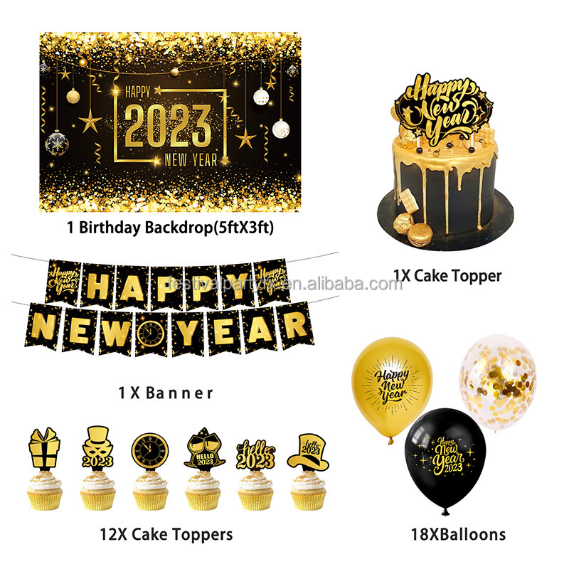 Christmas Eve Decor Gift Chinese 2023 Foil Balloon Glitter Photo Booth Props Confetti Party Supplies Happy New Year Decorations