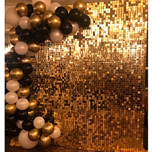 Clear Grid Panel Gold Color Click Together Interlocking 3D Shimmer Sequin Wall Panel for Wedding Birthday Party Decoration