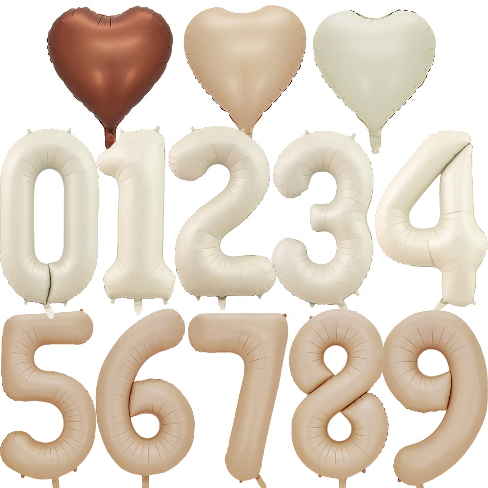 32 Inch Number Balloon Cream Caramel Color 1-9 Digital Rose Gold White Foil Globos Baby Shower Adult Kids Happy Birthday Party