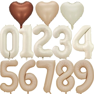 32 Inch Number Balloon Cream Caramel Color 1-9 Digital Rose Gold White Foil Globos Baby Shower Adult Kids Happy Birthday Party