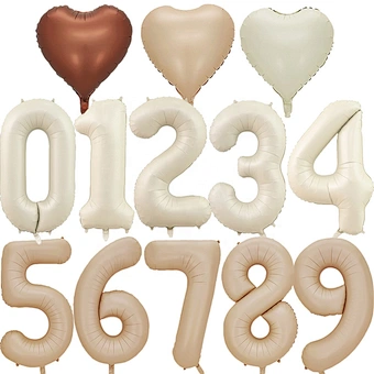 32 Inch Number Balloon Cream Caramel Color 1-9 Digital Rose Gold White Foil Globos Baby Shower Adult Kids Happy Birthday Party