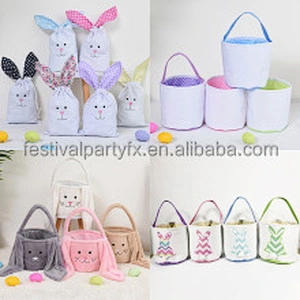 Bag Bunny Egg Candy Canvas Decoration Toys Sublimation Seersucker Wholesale Cow Stuffer Liner Plush Custom 2023 Easter Basket