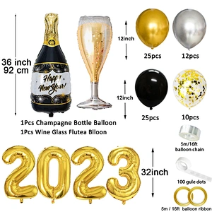 Happy New Year 2023 Numbers Balloons Decoration Numbers 2023 Foil Balloons Merry Christmas Celebration 16inch 32inch
