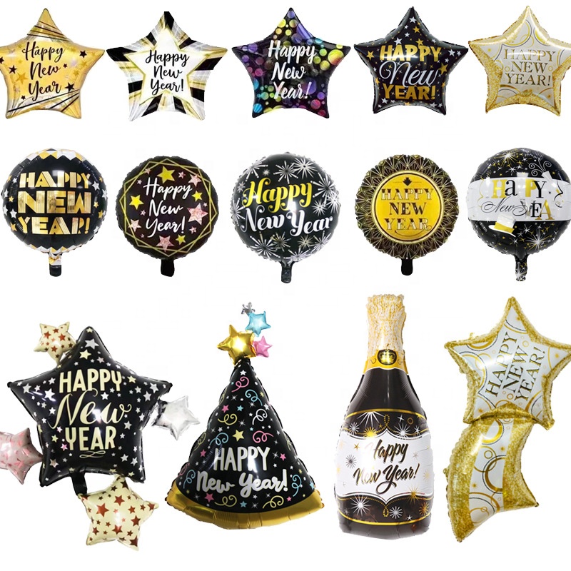 2022 new year Party Decoration Happy New Year balloon set Champagne Hat Banner New Year foil Balloon