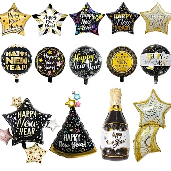 2022 new year Party Decoration Happy New Year balloon set Champagne Hat Banner New Year foil Balloon
