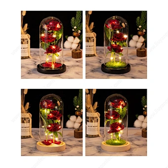 Artificial Valentine's Day Gifts enchanted Golden Rose Led Lamp 24k Gold Foil Rose in Glass Dome Decorative Flowers With lights
