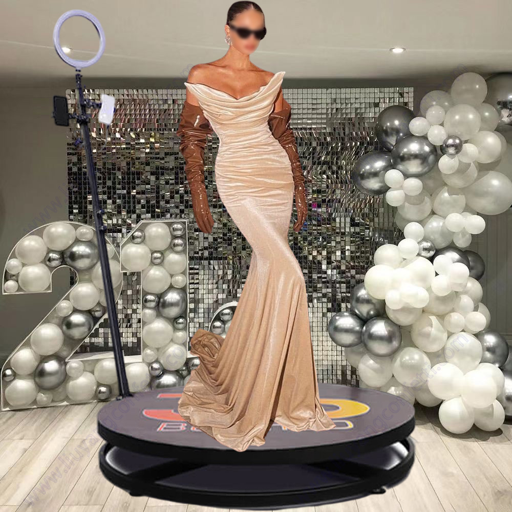 Interactive Photo 360 spin tempered glass photobooth 360 degree rotation revolve mirror video photo booth with flight case