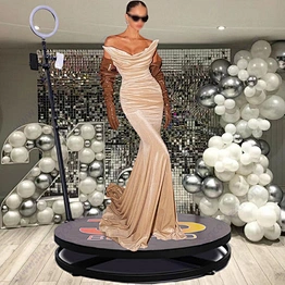 Interactive Photo 360 spin tempered glass photobooth 360 degree rotation revolve mirror video photo booth with flight case