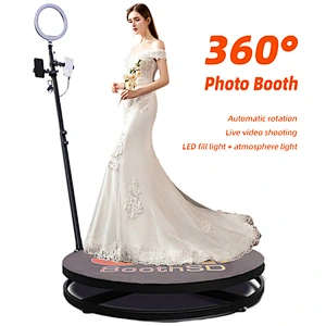 Interactive Photo 360 spin tempered glass photobooth 360 degree rotation revolve mirror video photo booth with flight case
