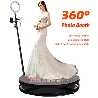 Interactive Photo 360 spin tempered glass photobooth 360 degree rotation revolve mirror video photo booth with flight case