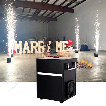 Dj Event Club Cold Wedding Spin Indoor Cool 4 Piece Road Case Fireworks Mini Dmx Spark Charging Base Sparkler Machine