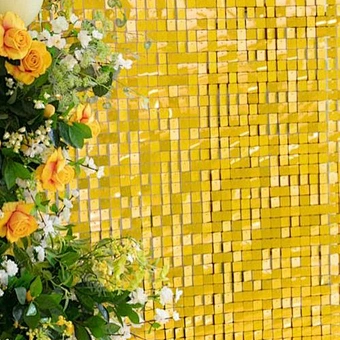 Gold Sparkling Glitter Wedding Holiday Celebrate Decoration Mirror Stunning Yellow Color Backdrop Shimmer Sequin Wall Panel