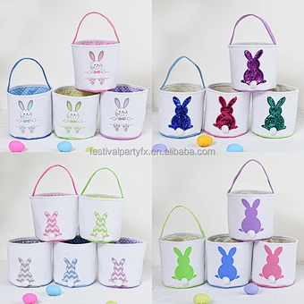Bag Bunny Egg Candy Canvas Decoration Toys Sublimation Seersucker Wholesale Cow Stuffer Liner Plush Custom 2023 Easter Basket