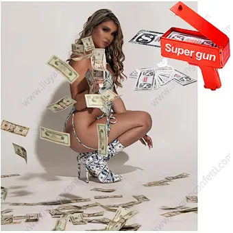 100 PCS Play Money Make It Rain Cash Shooter Spray Money Gun Toy