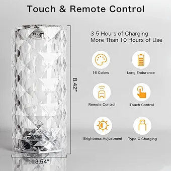 Crystal Touch Touching Control Led Glass Projector Shadow Remote Acrylic Desk Atmosphere Decorative Night Rose Light Table Lamp