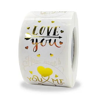 Gift Decoration Roll Gold Foil Stamping Label Waterproof Paper Custom Printing Happy Valentine's Day Self Adhesive Sticker