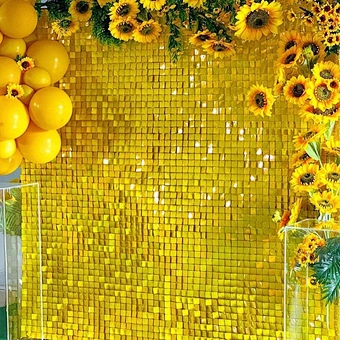 Gold Sparkling Glitter Wedding Holiday Celebrate Decoration Mirror Stunning Yellow Color Backdrop Shimmer Sequin Wall Panel