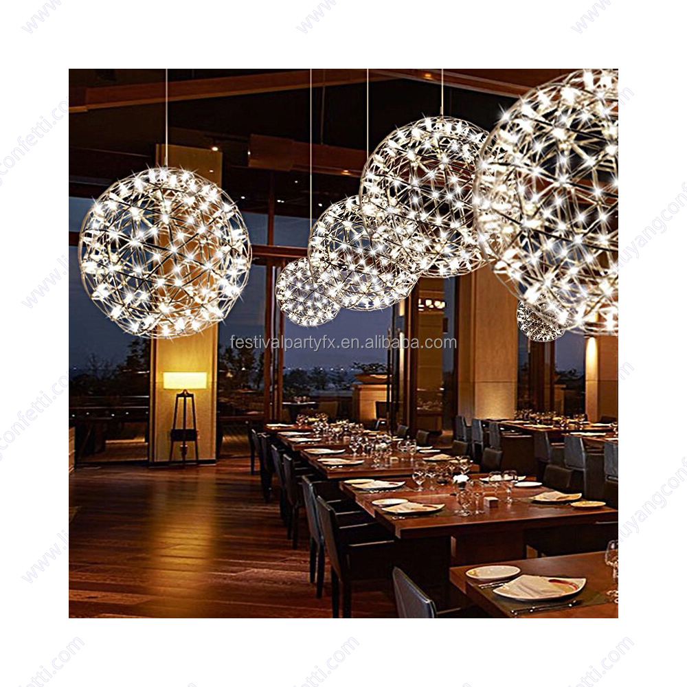 pakistan Modern Firework Chandeliers Lighting Stainless Steel Large Ball Hanging Lamp for Hotel Hall lustre LED Pendant Lights