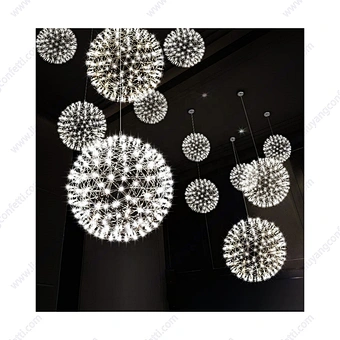 pakistan Modern Firework Chandeliers Lighting Stainless Steel Large Ball Hanging Lamp for Hotel Hall lustre LED Pendant Lights