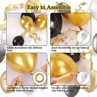 Black Gold New Year Wedding Bridal Shower Decoration Pastel Candy Macaron Rainbow 1st Birthday Latex Balloon Arch Garland Kit
