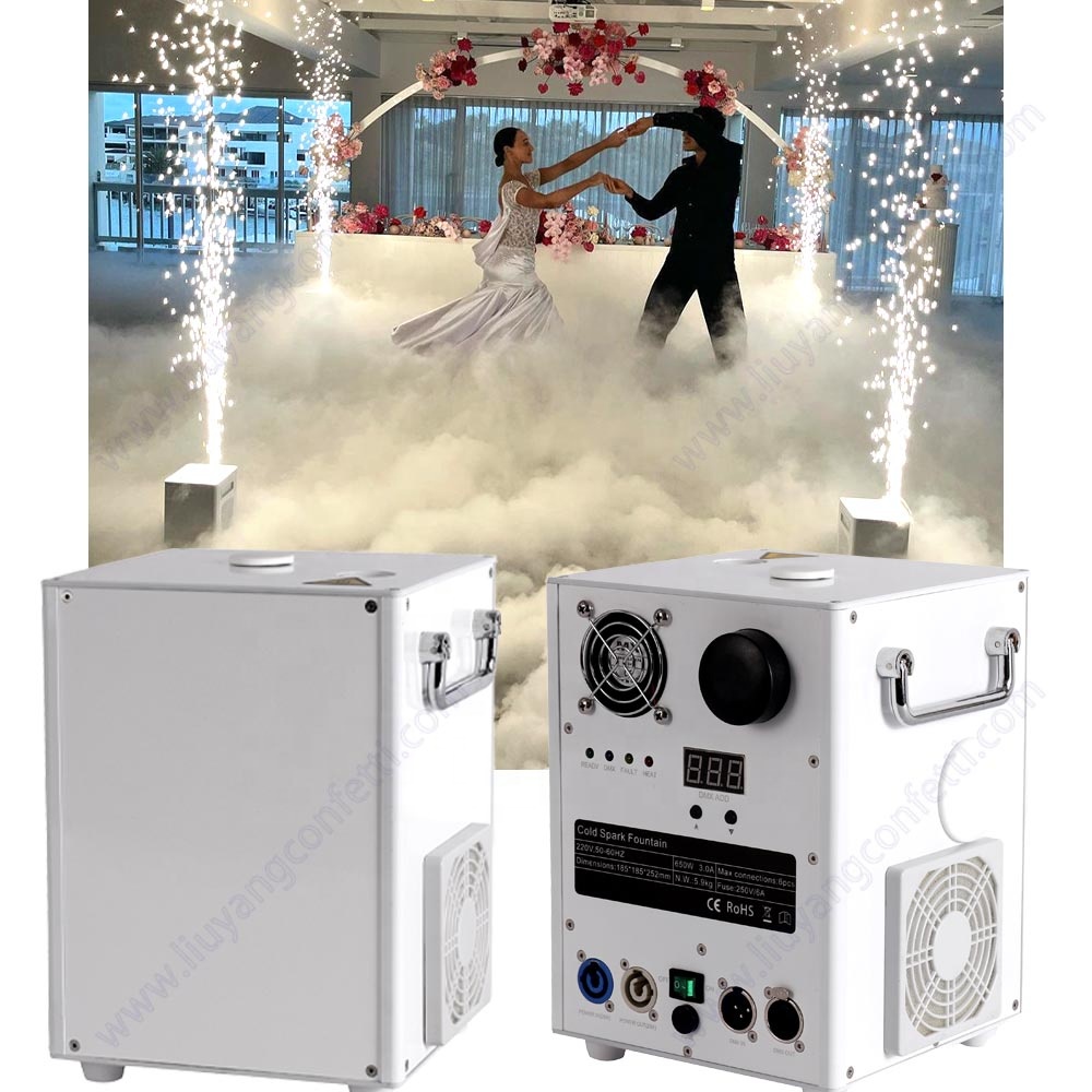 Dj Event Club Cold Wedding Spin Indoor Cool 4 Piece Road Case Fireworks Mini Dmx Spark Charging Base Sparkler Machine