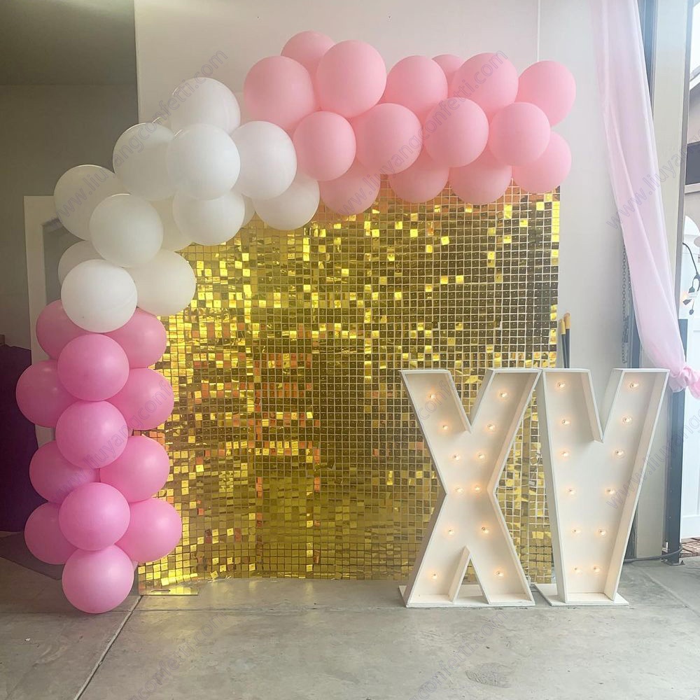 Mirror De Lentejuelas Backdrop Gold Iridescent Decorative Pink 4d Clear Shimmer Sequin Wall Panel Wedding Decoration