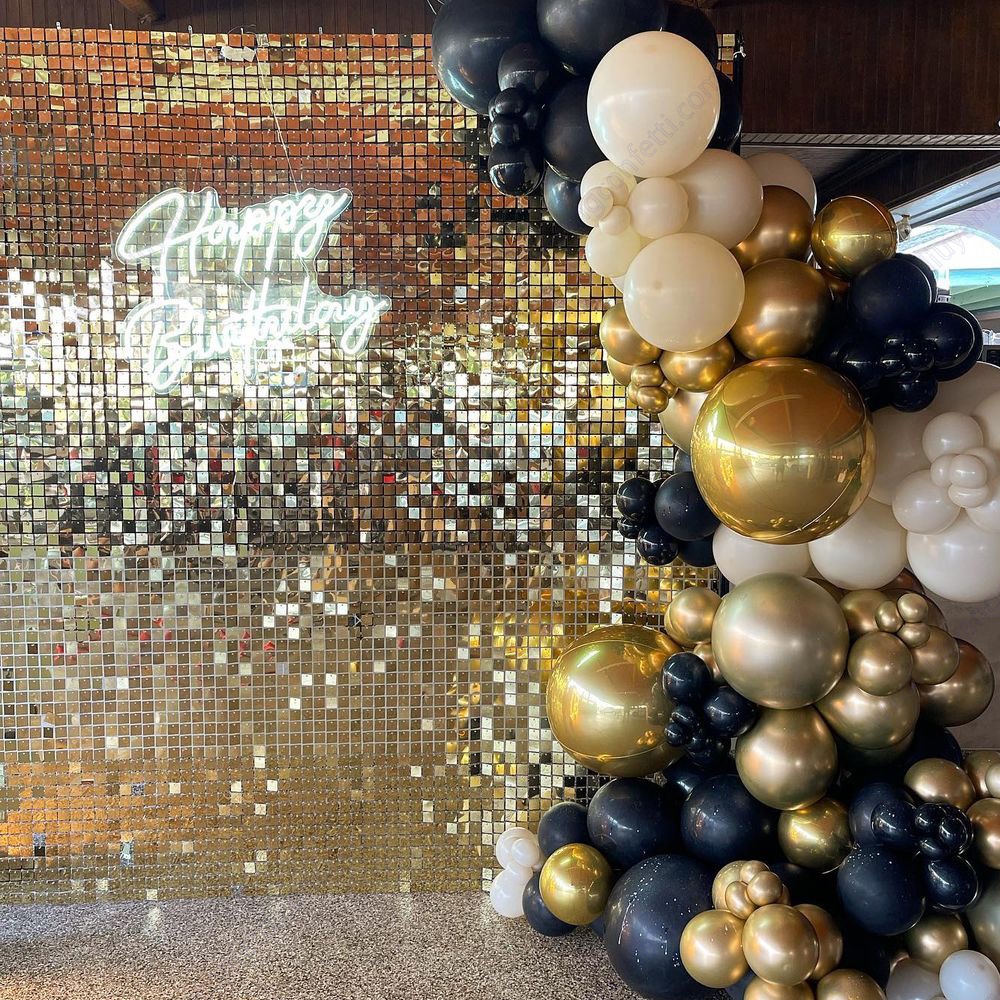 Decoration Square Round 4d Panel Party Backdrop Custom Logo Premium Clear Back Navy Blue Outdoor Gold Sequin Shimmer Wall