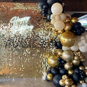Decoration Square Round 4d Panel Party Backdrop Custom Logo Premium Clear Back Navy Blue Outdoor Gold Sequin Shimmer Wall