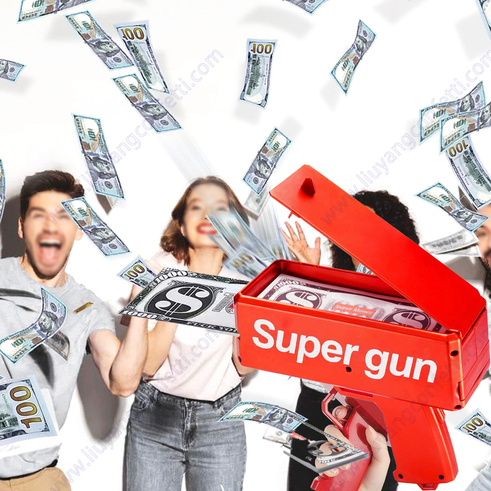 Money Gun Spray Shooter Super Toy Gold Cash Flying Machine Custom Customization Shoot Red Real Dispenser Pink Box Throwing Rain