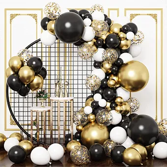 Black Gold New Year Wedding Bridal Shower Decoration Pastel Candy Macaron Rainbow 1st Birthday Latex Balloon Arch Garland Kit
