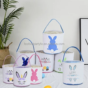 Bag Bunny Egg Candy Canvas Decoration Toys Sublimation Seersucker Wholesale Cow Stuffer Liner Plush Custom 2023 Easter Basket