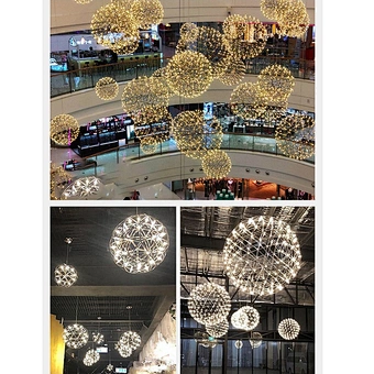 pakistan Modern Firework Chandeliers Lighting Stainless Steel Large Ball Hanging Lamp for Hotel Hall lustre LED Pendant Lights
