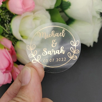 Real Shiny Gold Foil Customized Your Names and Date Wedding Invitations Seals Candy Favors Gift Boxes Label Sticker
