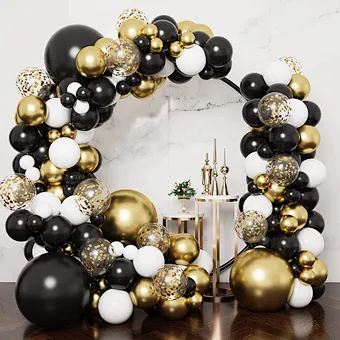 Black Gold New Year Wedding Bridal Shower Decoration Pastel Candy Macaron Rainbow 1st Birthday Latex Balloon Arch Garland Kit