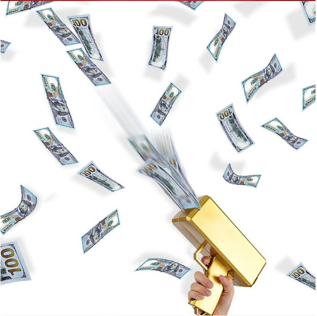 100 PCS Play Money Make It Rain Cash Shooter Spray Money Gun Toy