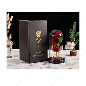 Artificial Valentine's Day Gifts enchanted Golden Rose Led Lamp 24k Gold Foil Rose in Glass Dome Decorative Flowers With lights