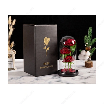 Artificial Valentine's Day Gifts enchanted Golden Rose Led Lamp 24k Gold Foil Rose in Glass Dome Decorative Flowers With lights
