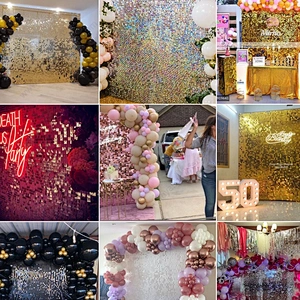 Round Square 4d Panel Backdrop Custom Logo Balloon Gold Color 3d Shimmer Sequin Wall For Wedding Birthday Party Decoration