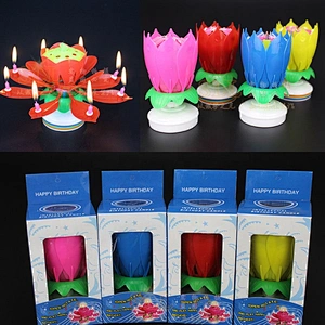 Singing Birthday Digital Happy Wholesale Beautiful Blossom Romantic Music Lotus Flower Petal Shape Party Birthday Cake Candle