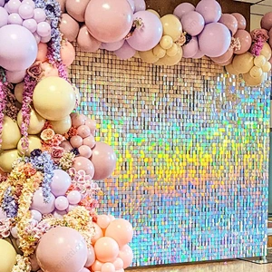Round Square 4d Panel Backdrop Custom Logo Balloon Gold Color 3d Shimmer Sequin Wall For Wedding Birthday Party Decoration