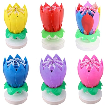 Singing Birthday Digital Happy Wholesale Beautiful Blossom Romantic Music Lotus Flower Petal Shape Party Birthday Cake Candle