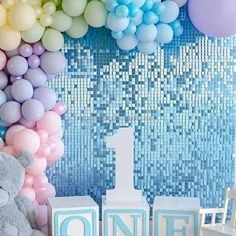 Decoration Decorative Baby Shower Boy Wedding Shimmeri Party Backdrop Birthday Photo Zone 3d Blue Shimmer Sequin Wall Panel